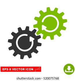 Gear Mechanism Rotation EPS vector icon. Illustration style is flat iconic bicolor eco green and gray symbol on white background.