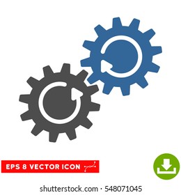 Gear Mechanism Rotation EPS vector pictogram. Illustration style is flat iconic bicolor cobalt and gray symbol on white background.