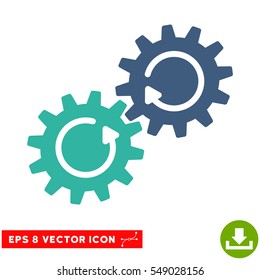 Gear Mechanism Rotation EPS vector pictograph. Illustration style is flat iconic bicolor cobalt and cyan symbol on white background.