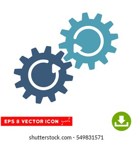 Gear Mechanism Rotation EPS vector icon. Illustration style is flat iconic bicolor cyan and blue symbol on white background.