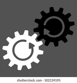 Gear Mechanism Rotation vector pictograph. Style is flat graphic bicolor symbol, black and white colors, gray background.