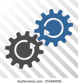 Gear Mechanism Rotation vector pictograph. Illustration style is flat iconic bicolor cobalt and gray symbol on a hatch transparent background.