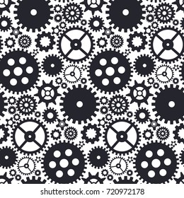 Gear mechanism seamless pattern. Different gears. Vector background.