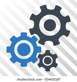 Gear Mechanism vector pictogram. Illustration style is flat iconic bicolor smooth blue symbol on a hatch transparent background.