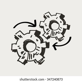 gear mechanism or work. doodle. vector illustration