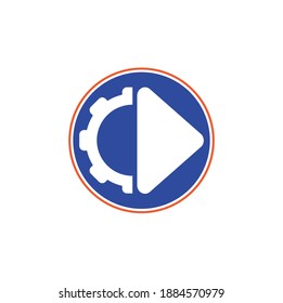 Logotipo de medios de engranajes. Resumen Icono de la tecnología de medios de vectores.