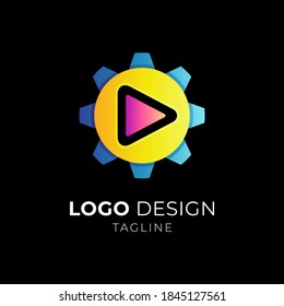 Gear and media play logo. Video tool setting logo icon
