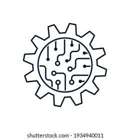 Engranaje, microcircuito. El concepto de implementación de sistemas para la automatización de procesos por software. Icono del vector aislado en fondo blanco.