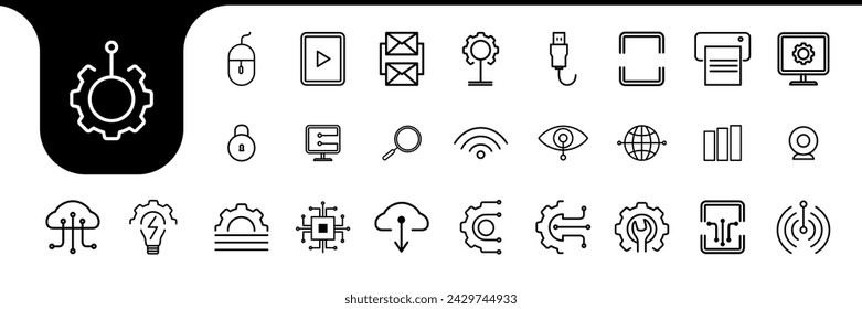 gear minimal line collection icon design vector