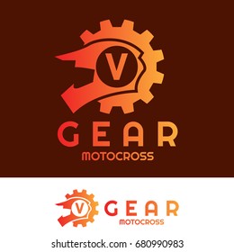 Gear Motocross Initial Letter V Logo Design