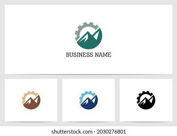Diseño De Logotipos De Engranajes Y Montañas