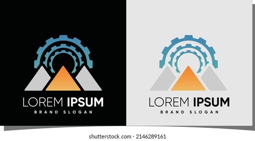 logotipo de tecnología de equipo y montaña con estilo moderno creativo Vector Premium