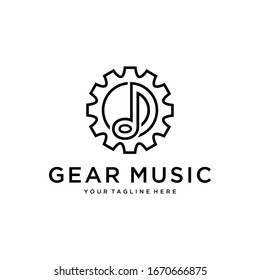Gear and music symbols, music icons, logo illustrations