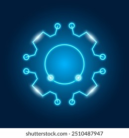 Gear neon icon, digital technology symbol, vector illustration