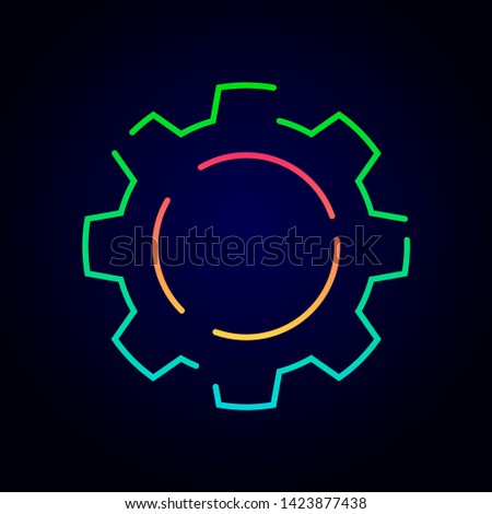 Gear neon vector logo template with green and red color. Can be used for setting,  engine and technology.