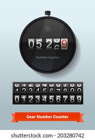 Gear number counter template with all digits. Stopwatch concept with imaginative NC (NumCount) logo. Highly editable EPS10 vector interface elements.