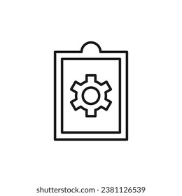 Gear on Clipboard Isolated Line Icon. Perfect for web sites, apps, UI, internet, shops, stores. Simple image drawn with black thin line