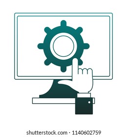 Gear on computer screen blue lines