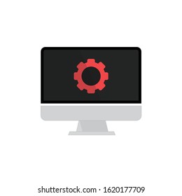 Gear on computer screen icon. Service monitor. Vector icon for web on white background