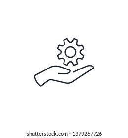 Gear on hand. New opportunities. Vector linear icon.
