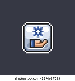 gear on hand sign in pixel art style