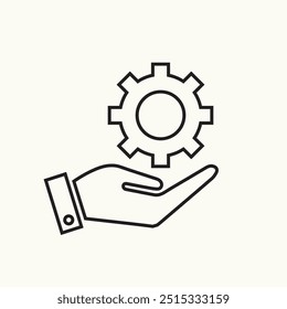 Gear on hand , technology stroke line icon vector.