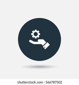 gear on hand vector icon , can be used for web and mobile design.