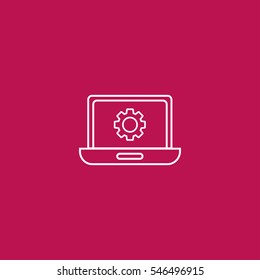 gear on lapto outline icon vector sign symbol illustration, can be used for web and mobile desgn
