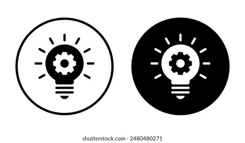 Engranaje en icono de bombilla en círculo negro. Concepto de desarrollo, aplicación