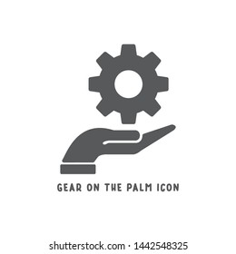 Gear on the palm hand icon simple silhouette flat style vector illustration on white background.