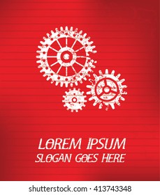 Gear on red background,poster grunge design