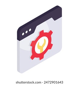 Gear on webpage, editable design icon of web management