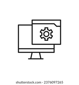 Gear on Window Isolated Line Icon. Perfect for web sites, apps, UI, internet, shops, stores. Simple image drawn with black thin line