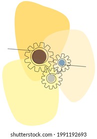 Gear one line drawing gear in line style on vector image, gear line art, colourful background  