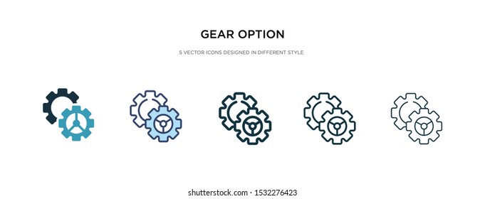 gear option icon in different style vector illustration. two colored and black gear option vector icons designed in filled, outline, line and stroke style can be used for web, mobile, ui