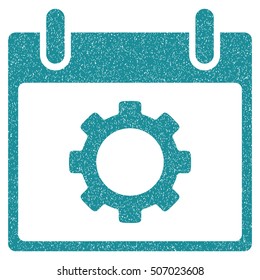 Gear Options Calendar Day grainy textured icon for overlay watermark stamps. Flat symbol with unclean texture. Dotted vector soft blue ink rubber seal stamp with grunge design on a white background.