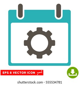 Gear Options Calendar Day icon. Vector EPS illustration style is flat iconic bicolor symbol, grey and cyan colors.