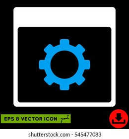 Gear Options Calendar Page icon. Vector EPS illustration style is flat iconic bicolor symbol, blue and white colors.
