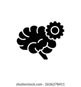 Gear orbiting brain symbolizing intelligence and mechanical process