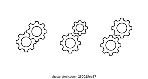 Gear outline icon set. Interlocking cogwheel symbol. System integration sign