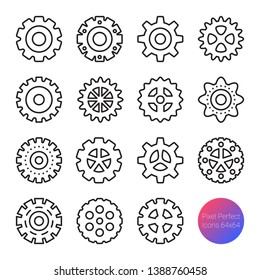 gear outline icons, vector pixel perfect design, editable stroke