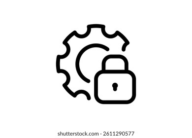 Gear and a padlock icon. representing security settings, system configuration, protection, and access control. Ideal for user interfaces, websites, apps, and technical documentation