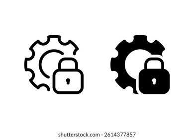 Gear and a padlock icon. representing security settings, system configuration, protection, and access control. Ideal for user interfaces, websites, apps, and technical documentation
