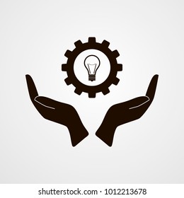 Gear and palm. Flat vector icon.