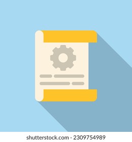 Gear paper icon flat vector. Book data. Business manual