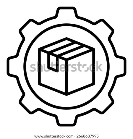 Gear with parcel icon, symbolizing logistics management, automated delivery systems, and supply chain efficiency.