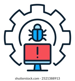 Gear with PC Bug colored icon - Computer Virus vector concept sign or design element