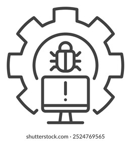 Gear with PC Bug line icon - Vector de virus de computadora concepto de esquema de signo o símbolo