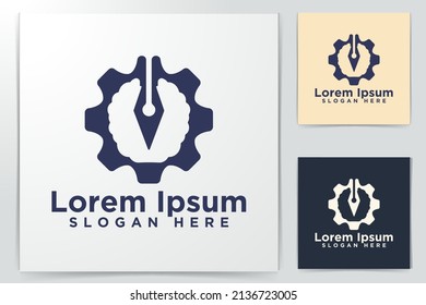 Gear, Pen Logo Designs, Vector Illustration