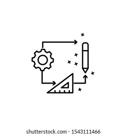 Gear pen ruler work icon. Simple line, outline vector of project management icons for ui and ux, website or mobile application